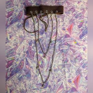 Brown Leather and Silver Chain Choker Color With Tie Neck Handmade